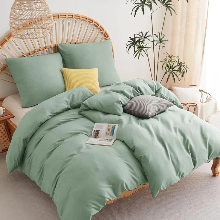 WAVVE Bettwäsche 135x200 4teilig Salbeigrün - Bettbezüge 135x200 2er Set mit Kissenbezüge 80x80 cm, Bettwäsche-Sets 135x200 cm aus Mikrofaser mit Reißverschluss Weich