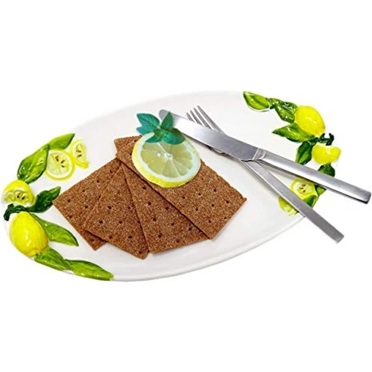 Lashuma Servierplatte Zitrone, Keramik, (1-tlg, 34 x 19 cm), handgemachter Dessertteller mit Zitronen Relief – Bild 3
