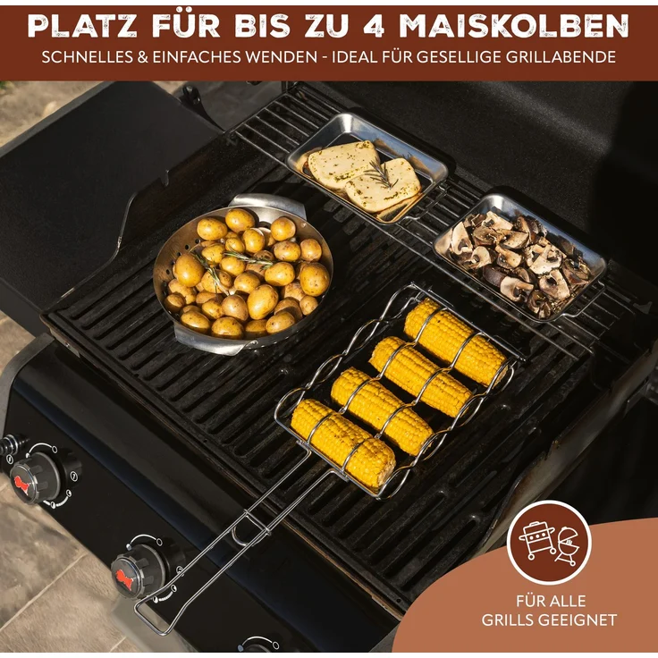 Maiskolben-Grillhalter für 4 Maiskolben / Edelstahl / 3 Größen einstellbar / ca. 55 x 17,5 cm – Bild 3