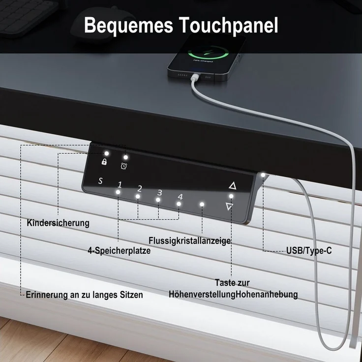 HOMALL Schreibtisch Höhenverstellbarer Elektrisch mit 25mm starker einteiliger Tischplatte (25 mm dicke, nahtlose, monolithische Tischplatten Keine gespleiten Platten Vielseitig und hochwertig Erinnerung bei langerem Stehen) – Bild 3