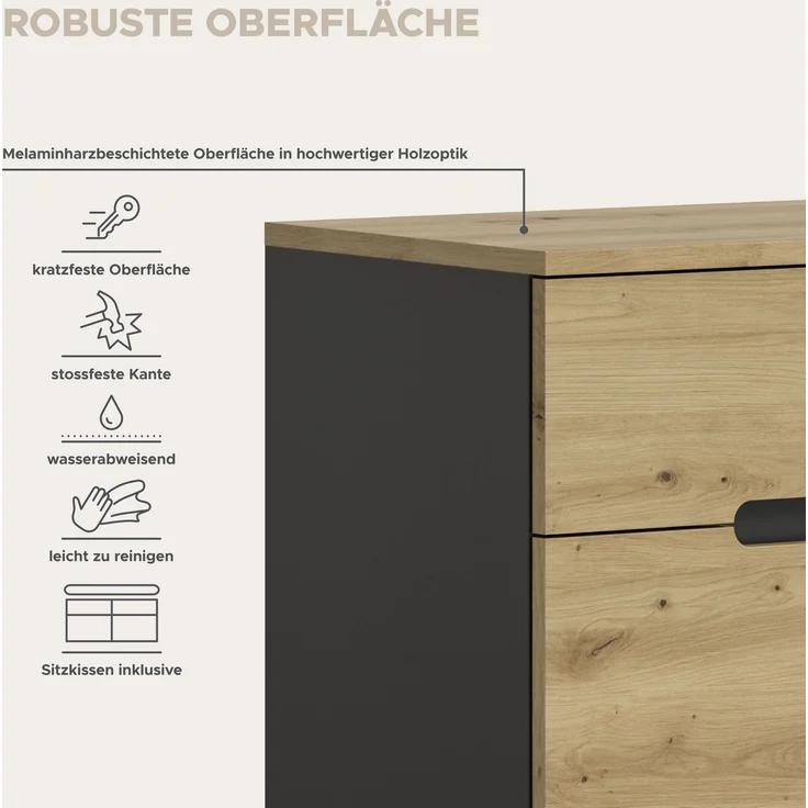 Garderobenkombination inkl. Sitzkissen (B/H/T: 255x190x37 cm) in Artisan Nachbildung – Bild 10