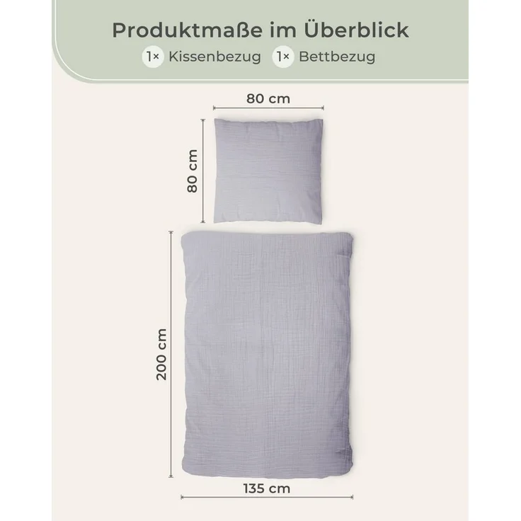 Laynenburg Bettwäsche Musselin aus 100% Baumwolle in 135x200 oder 155x220 cm, atmungsaktiv & bügelfrei – 2 lagig mit Reißverschluss & Haltebändern – Bild 3