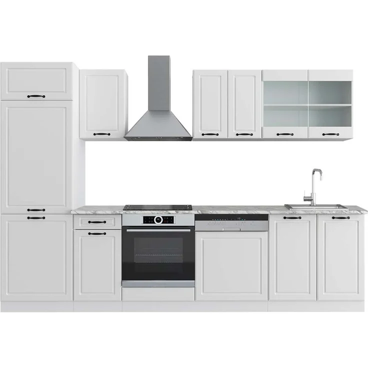 Küchenzeile R-Line Weiß Landhaus/Weiß 300 cm , AP Marmor Vicco – Bild 1