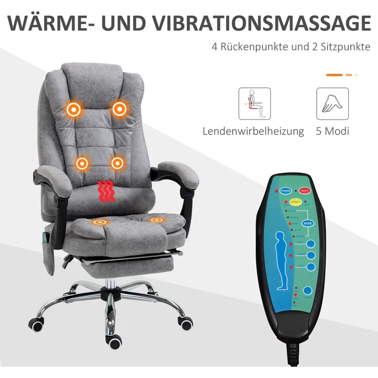 MELAYR, Bürostuhl mit Massagefunktion, 65 x 70 x 119 cm, Grau – Bild 6
