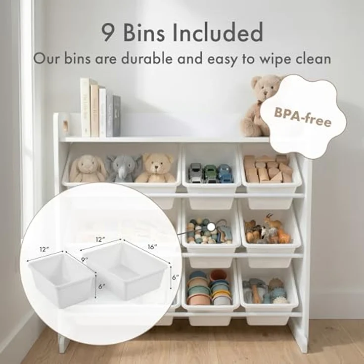 Humble Crew Kinderzimmerregal, Spielzeug-Organizer mit Regal und 9 Plastikboxen, Weiß Storage Organizer Einheitsgröße – Bild 5