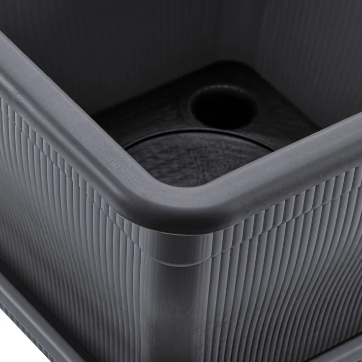 XL Pflanzkübel Blumentopf 48x48x35cm mit Wasserspeicher und Untersetzer - 33 Liter Pflanztopf gegen Staunässe Anthrazit UV-stabil, frostsicher, robust – Bild 4