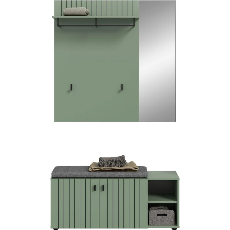 Garderobenkombination inkl. Sitzkissen (B/H/T: 106x192x37 cm) in Smoke Green Nachbildung – Bild 2