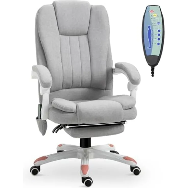 Vinsetto Massage Bürostuhl, Masage Sessel, Gaming Stuhl, Polyester, Schaumstoff, Nylon, Grau, 66 x 63 x 107-115 cm