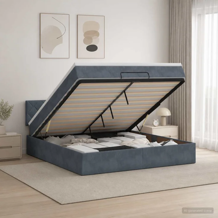 vidaXL Ottoman-Bett mit Matratze und LED Dunkelgrau 180 x 200 cm Samt 3457228 – Bild 4