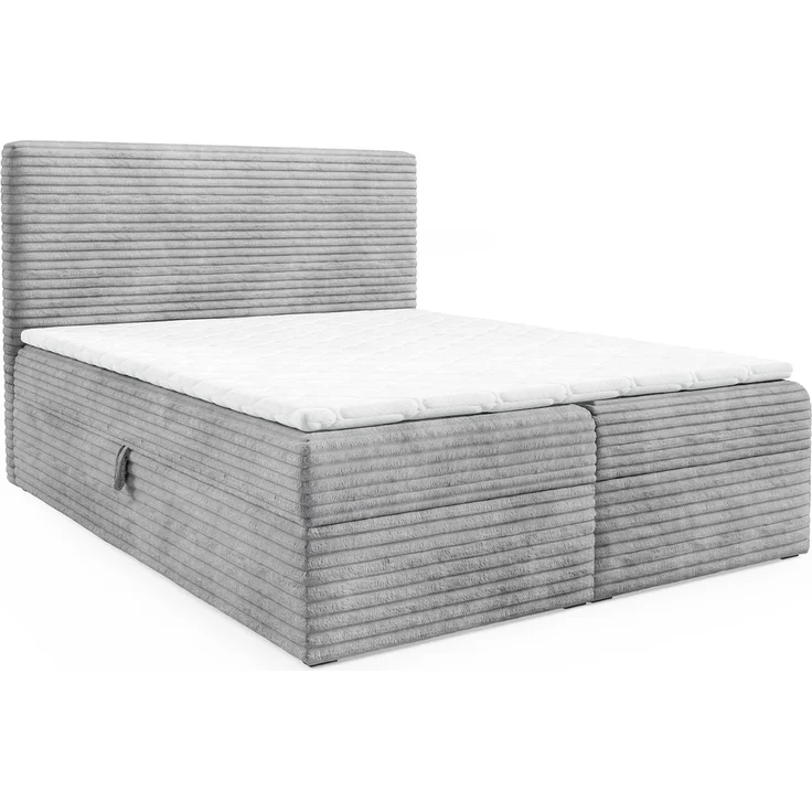 MEBLINI Boxspringbett TALIA 140x220cm - H3/Grau Cordstoff - mit Bettkasten - Gepolstert Doppelbett mit Matratze und Topper - Polsterbett mit Stauraum - Bett mit Kopfteil - Stauraumbett – Bild 1