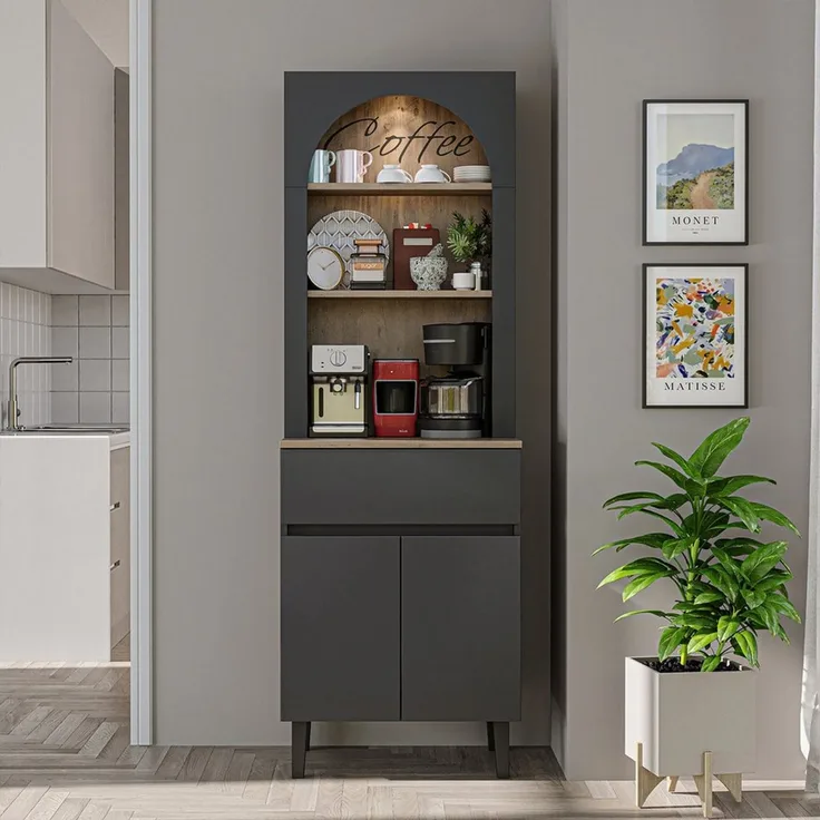Roomart Küchenregal VENEDIK Küchenschrank 60 cm, Buffet, Schublade in 4 Farben, Buffet- & Mehrzweckschrank, LED Bogennische, Schublade, 4 Farben, 18 mm Platten