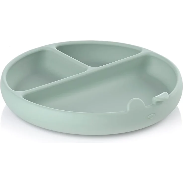 Jané BLW Silikon Baby Teller mit Saugnapf und Fächern, BPA-frei, Mikrowellengeeignet, Farbe Mint