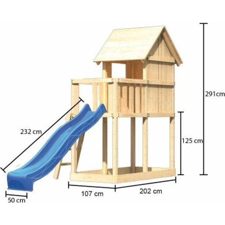 Karibu Kinderspielhaus Frieda Set Aktion2 naturbelassen mit Anbau und Rutsche blau – Bild 18
