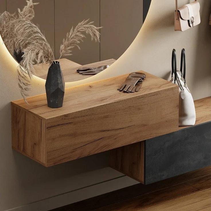 Planetmöbel Garderoben-Set 2x Hängeschrank WEST 100 cm gold eiche - gold eiche / schwarz charcoal, (Garderobenschrank, Wandgarderobe hängend oder stehend), in verschiedenen Farben – Bild 2