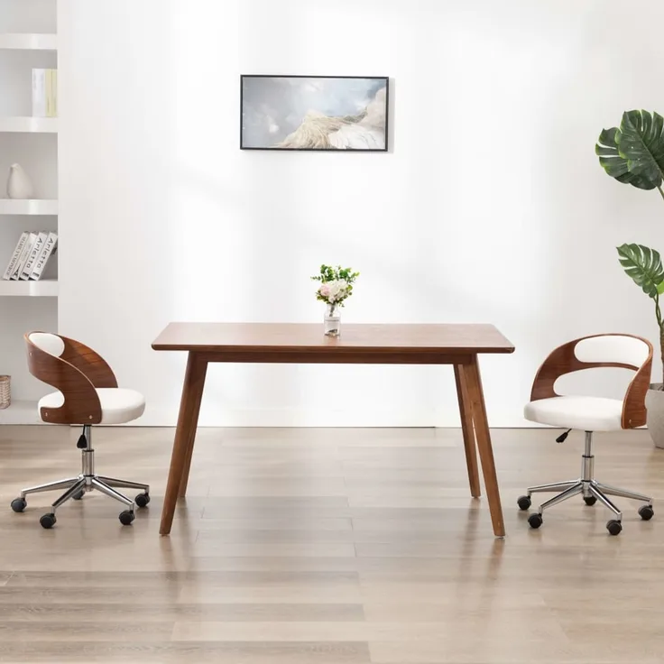 vidaXL Drehbare Esszimmerstühle 2 Stk. Weiß Bugholz und Kunstleder [3054911]