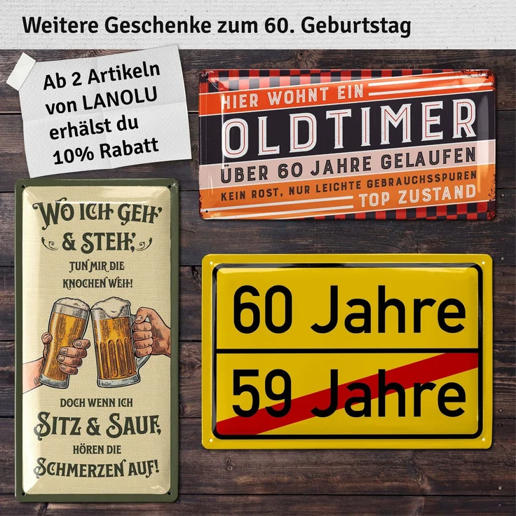 LANOLU Blechschild Klassiker 60 Jahre - 17x34cm – Metall – Mehrfarbig – 17115 – Bild 5