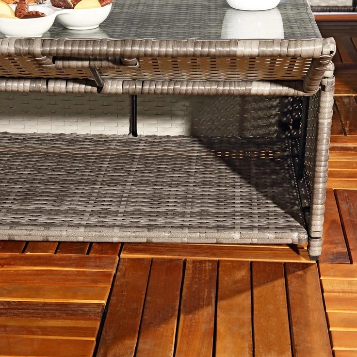 Polyrattan Sitzmöbel Set Sofa Tisch 2 Hocker grau Lounge Gartenset Rattanmöbel – Bild 7