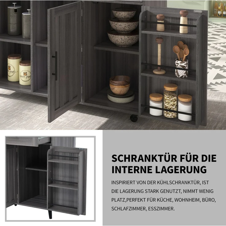 Küchenwagen aus MDF mit ausklappbarer Arbeitsplatte, 129x46x91,5 cm, Grau/Weiß – Bild 7