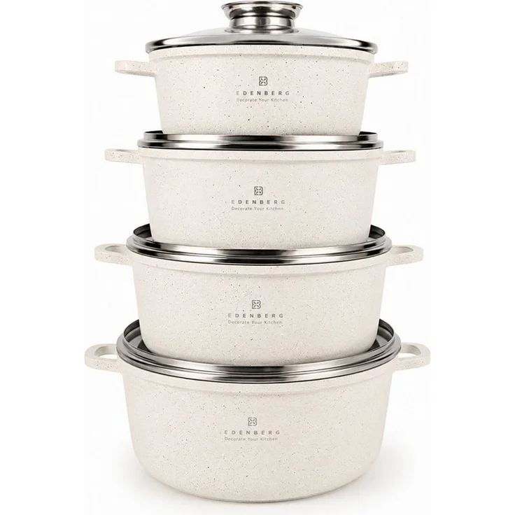Edenberg Topf-Set Wunderschönes Set beigefarbener Töpfe in 4 verschiedenen Größen, Keramik, Aluminium, Edelstahl, Aluminiumguss (Dank seines eleganten Designs und der praktischen Ausstattung ist dieses Set außerdem eine ideale Geschenkidee für Hochzeit... – Bild 1