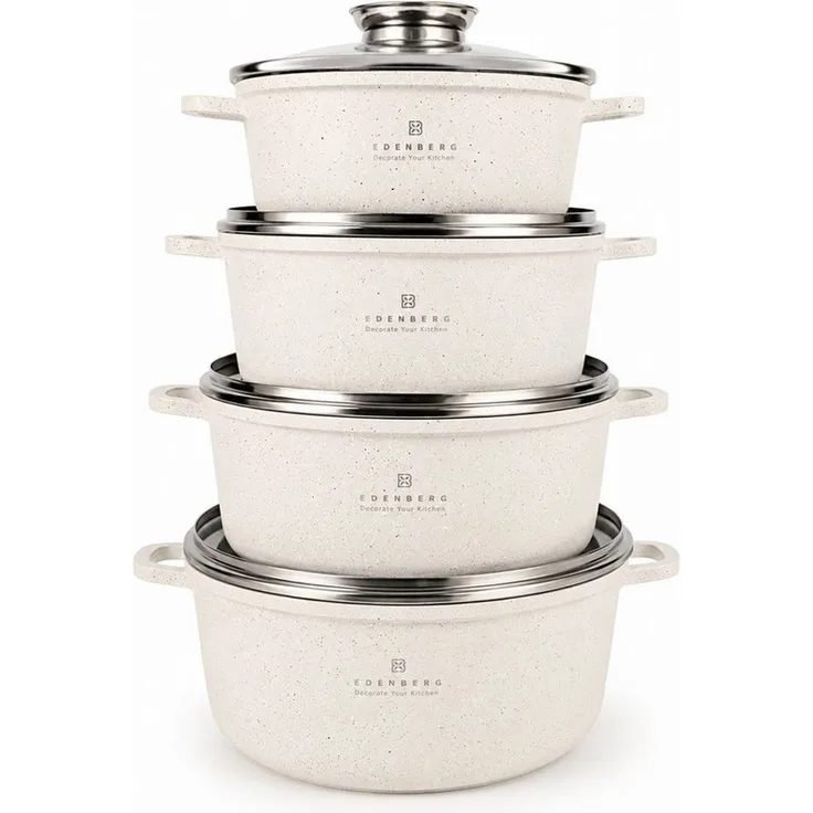 Edenberg Topf-Set Wunderschönes Set beigefarbener Töpfe in 4 verschiedenen Größen, Keramik, Aluminium, Edelstahl, Aluminiumguss (Dank seines eleganten Designs und der praktischen Ausstattung ist dieses Set außerdem eine ideale Geschenkidee für Hochzeit...
