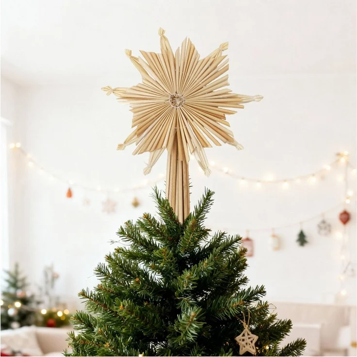 SALCAR Christbaumstern aus Stroh, 25,5 cm Schneeflocke, Vintage basteln Schmuck für Weihnachtsdekoration – Bild 5