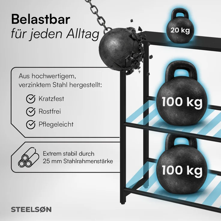 STEELSØN 'Macondo' Getränkekistenregal, Metall, schwarz, 115x105x33 cm, Getränkeregal für 6 Kisten, mit Ablagefach – Bild 6