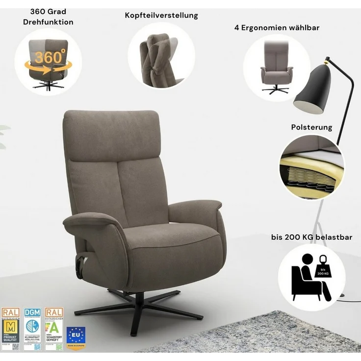 sit&more TV-Sessel Triple Seven Xtra large, bis 200kg belastbar, mit Herz-Waage Funktion, inkl. Kopfteil- & Drehfunktion, wahlweise mit Akku und Aufstehhilfe – Bild 3