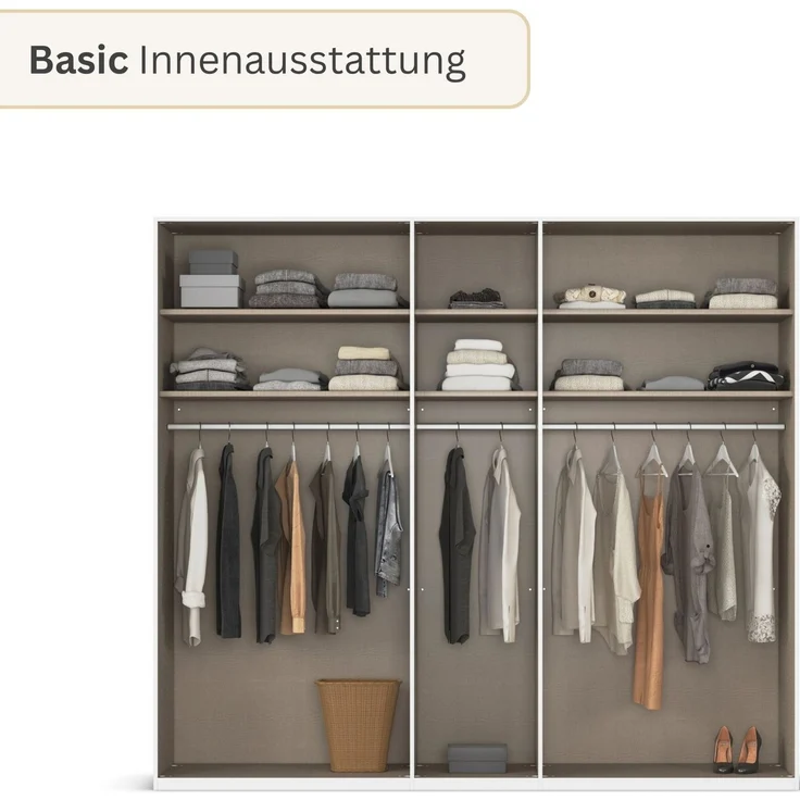 rauch Kleiderschrank Drehtürenschrank Schrank Garderobe Wäscheschrank BESTSELLER MONTCLAR (3 Ausstattungen BASIC/CLASSIC/PREMIUM (SOFT-CLOSE), Breiten 201-400 cm) Front in Glas/Hochglanz/Dekor/Grauspiegel in 5 Breiten MADE IN GERMANY – Bild 4