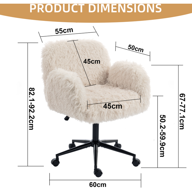 Bürostuhl 50×55×92,2 cm in Beige mit klappbaren Armlehnen und Höhenverstellung – Bild 5