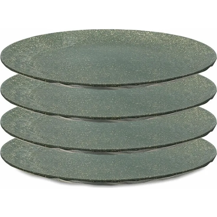 Koziol Flacher Teller 4er-Set Club Plate, Speiseteller, Kunststoff-Holz-Mix, Nature Ash Grey, 26 cm, 5005701