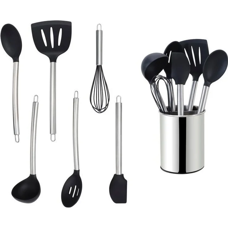 ECHTWERK Küchenorganizer-Set, (Set, 7-tlg), Kochbesteck mit Edelstahlgriff, Antihaft-Silikon, mit Utensilienhalter – Bild 4
