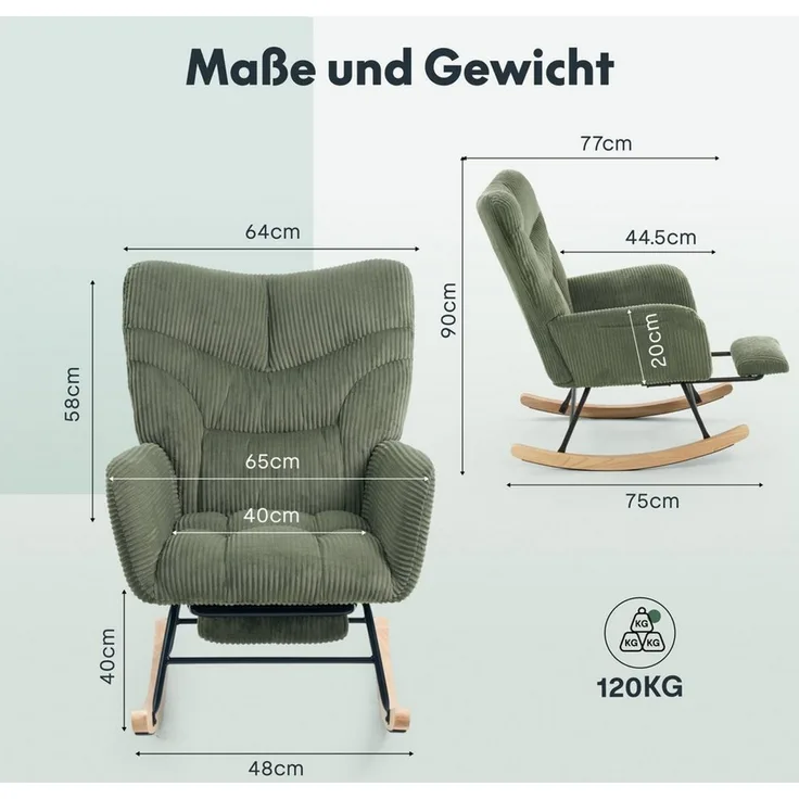 FLEXISPOT Schaukelstuhl mit Hoher Rückenlehne & Fußstütze, Relaxsessel, Schaukelsessel (Moderner Schwingsessel mit Holzkufen, mit Seitentasche), Gepolsterter Relaxsessel für Wohnzimmer & Schlafzimmer