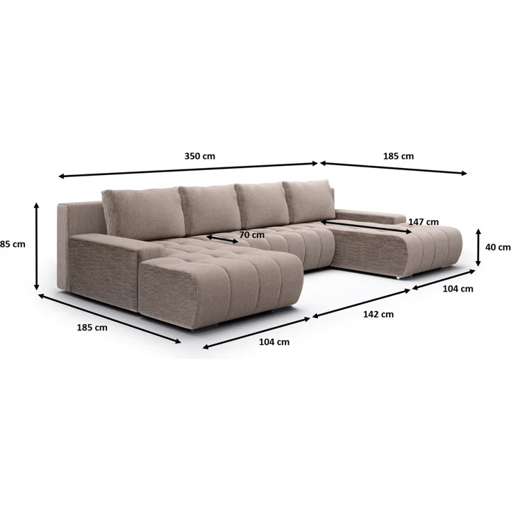 Wohnlandschaft Sofa mit Schlaffunktion VOGAR Stoff Poso Dunkelgrau – Bild 4