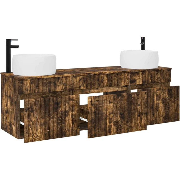 vidaXL Badezimmerschrank-Set 3 stk. Geräucherte Eiche 3405772 – Bild 3