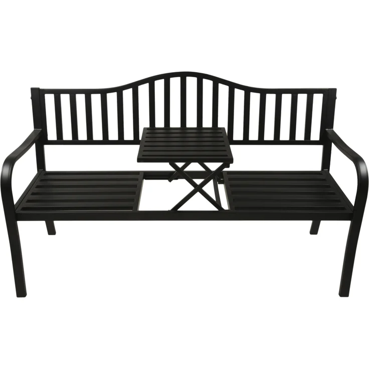 Gartenbank SOREN hochklappbarer Tisch - 150cm Breit, Stahl, Anthrazit, 60 x 150 x 89 cm | Terrassenbank Wetterfest Sitzbank Outdoor Bank – Bild 1