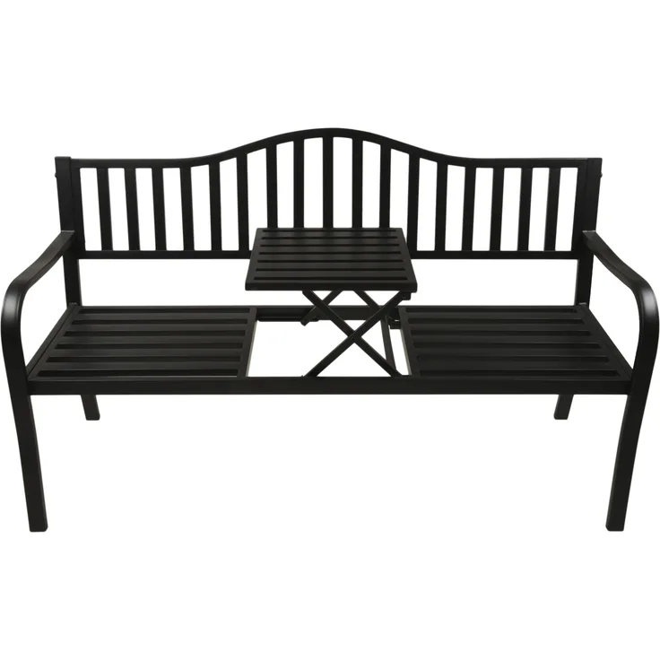 Gartenbank SOREN hochklappbarer Tisch - 150cm Breit, Stahl, Anthrazit, 60 x 150 x 89 cm | Terrassenbank Wetterfest Sitzbank Outdoor Bank