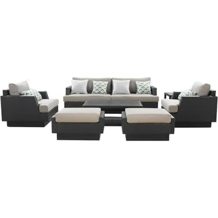 HOME DELUXE Garten-Sitzgruppe aus Rattan inkl. Abdeckung MALIBU – Anthrazit für 8 Personen – Bild 3