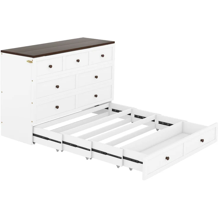 Schrankbett 140x200 cm mit Schublade und Regal, Klappbett mit integriertem USB-Anschluss und Steckdose, Bett mit Stauraum und Regalablag – Bild 9