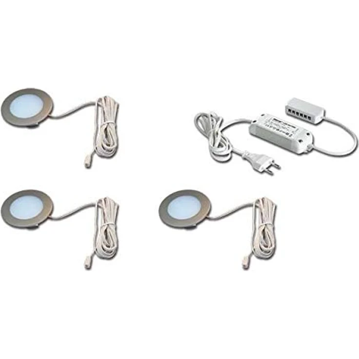Hera 61056938002 LED-Einbauleuchten-Set, warmweiß, Metall in Edelstahl-Optik, 6,8 x 6,8 x 1,5 cm, inkl. 15 Watt Trafo – Bild 1