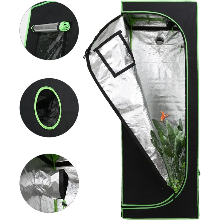 Eikuavons Growbox Indoor Pflanzzelt mit Reißverschluss, Kabelöffnungen und reflektierender Innenfolie 60x60x180cm, Polyestergewebe, schwarz