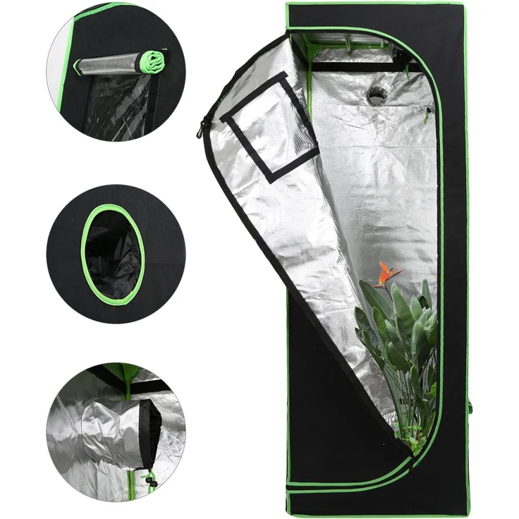 Eikuavons Growbox Indoor Pflanzzelt mit Reißverschluss, Kabelöffnungen und reflektierender Innenfolie 60x60x180cm, Polyestergewebe, schwarz – Bild 1