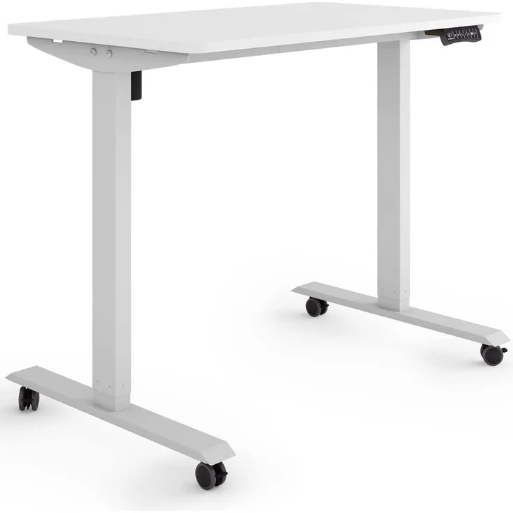 ESMART Germany ETX-121GW 100x60 cm Weiß Ergonomischer Steh-Sitz-Schreibtisch auf Rollen Stufenlos elektrisch höhenverstellbar 78,5-128,5cm 3X Memory Aktivitätserinnerung Soft-Start/Stopp