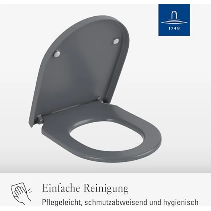 Villeroy & Boch Subway 3.0 WC-Sitz, Toilettendeckel mit Absenkautomatik, abnehmbarer Toilettensitz aus bruchsicherem Duroplast, Klodeckel Original Ersatzteil, D-Form, Graphite, matt – Bild 5
