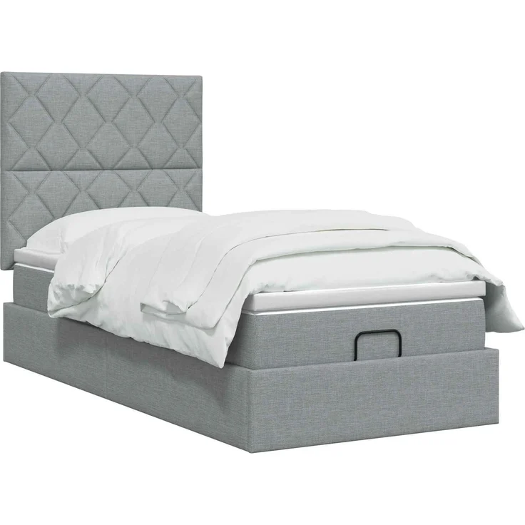 vidaXL Ottoman-Bett mit Matratze und LED Hellgrau 90 x 200 cm Stoff 3458124 – Bild 3