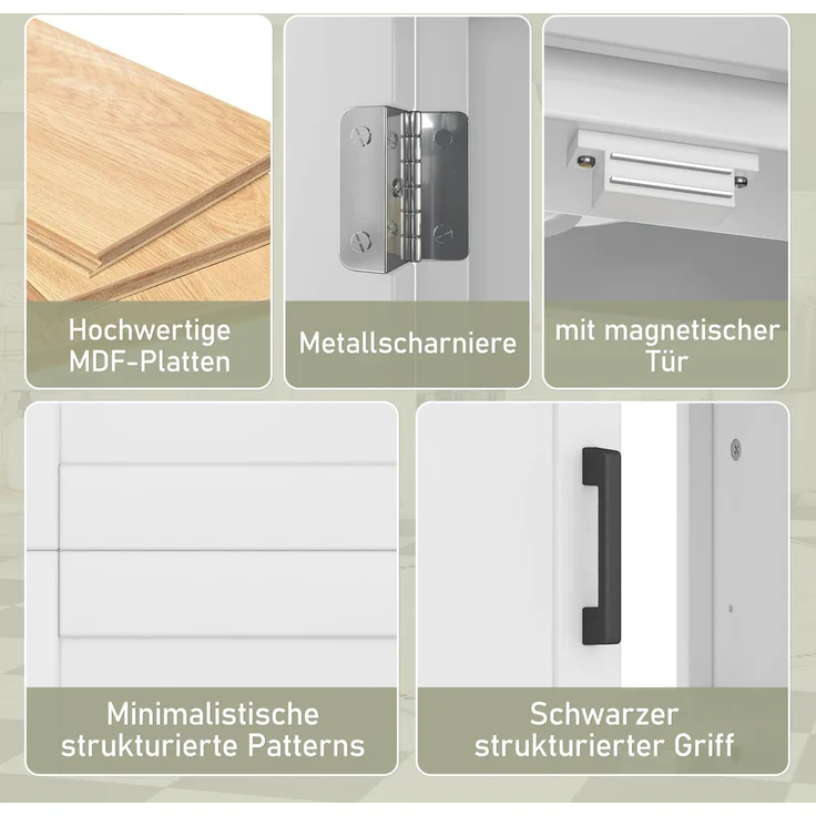 60 x 46 x 84,8 cm Bodenstehender Badezimmerschrank mit Waschbecken,Waschtisch,Volllackierung, Doppeltürregale, praktische Schubladen, verstellbare Regale, integriertes Keramikwaschbecken,weiß – Bild 8