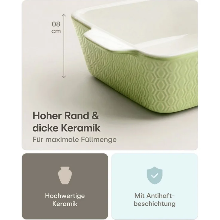 Praknu Auflaufform Auflaufform Klein aus Keramik für 2 Personen - Mini Auflaufform, Keramik, (1-St), Antihaftbeschichtung, hoher Rand, kratz- und schnittfest – Bild 3