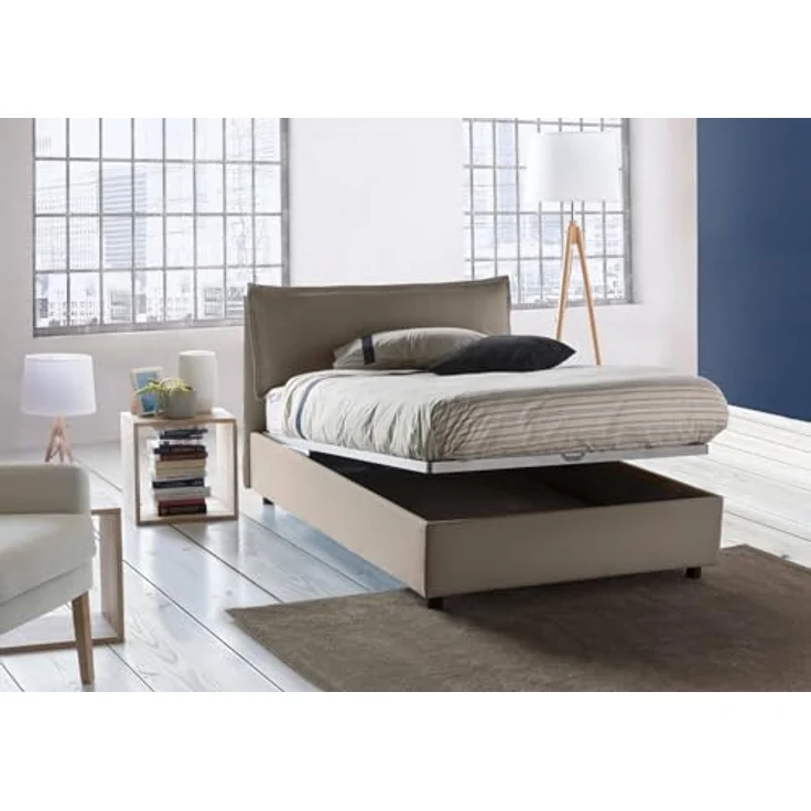 Talamo Italia - Doppelbett Desirée, Bettkasten mit Stoffbezug, 100 % Made in Italy, Öffnung vorne, inklusive Matratze 120x190 cm, taubengrau – Bild 4