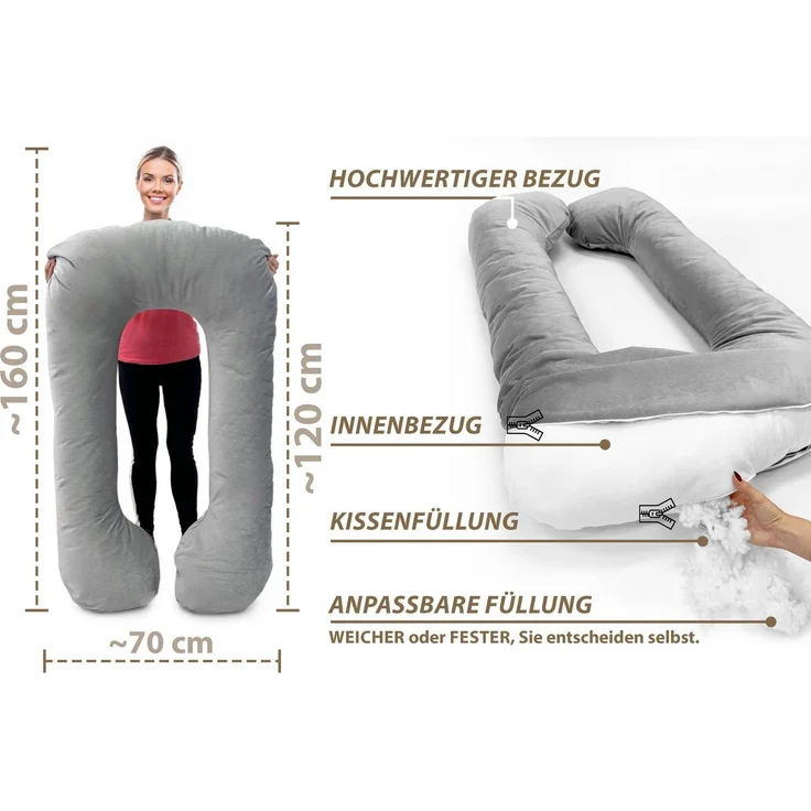 Amilian Seitenschläferkissen - Stillkissen XXL - Schwangerschaftskissen - Pregnancy Pillow, - Lagerungskissen - Seitenschläfer Kissen, mit Füllung und abnehmbarem Bezug - Komfortkissen Erwachsene, Seitenschläferkissen Schwangerschaft - Stillkissen - Sc... – Bild 3