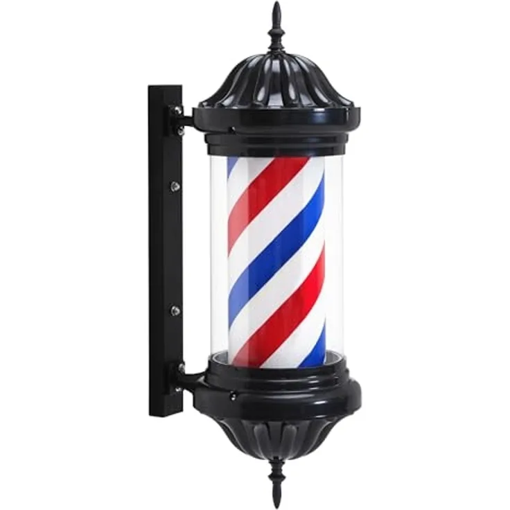 BarberPub Barber Pole Barbierstab, Barbershop Friseurstange mit LED Leucht Salon Einrichtung, Drehbar Stange Friseursalon, Rot Weiß Blau Salon Säule, 70CM Barbier Stange Licht, Energie Sparen L054BC