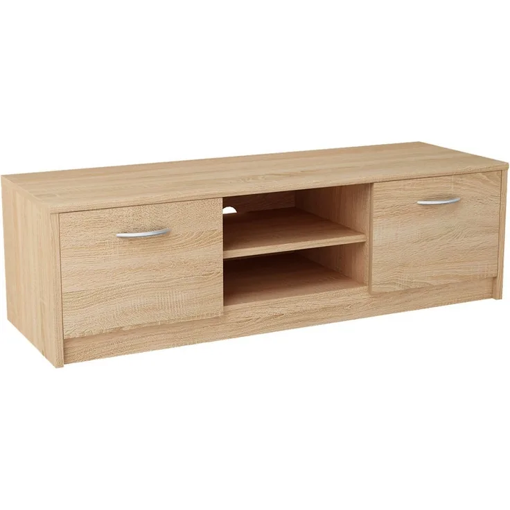 Home Collective TV-Schrank 120cm breit Lowboard mit matter Oberfläche Fernsehtisch (abgerundete Kante und Metall-Rollschienen Fernsehkommode) mit 2 Türen und 1 Regal, aus laminiertem Board sonoma